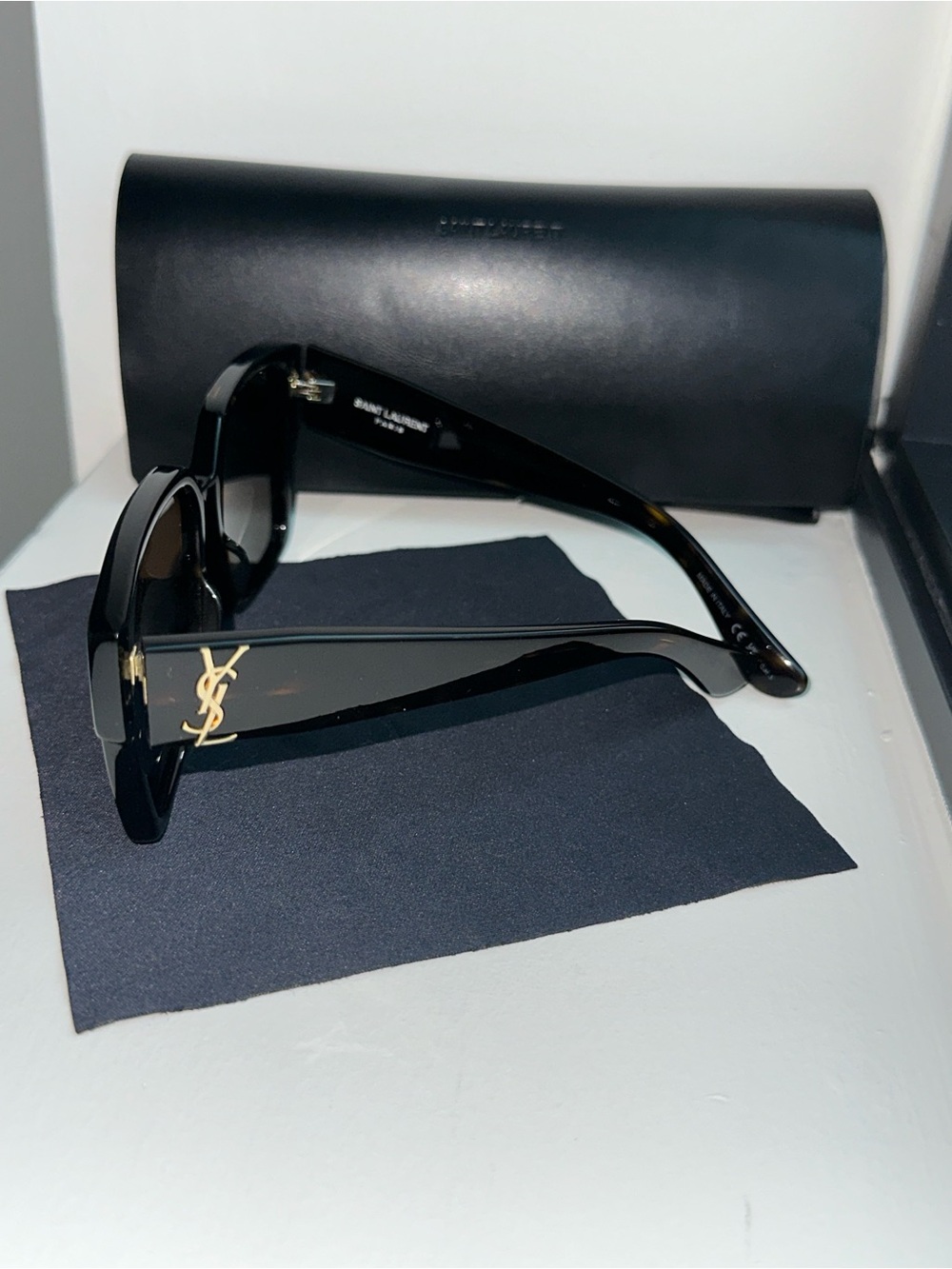 Saint Laurent Black and Gold Oversized Cat-Eye Sunglasses - Picture 13 of 16